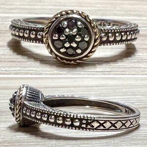 Vintage Designer EFFY Sterling Silver & 18K Gold Black Diamond Ring, Siz…